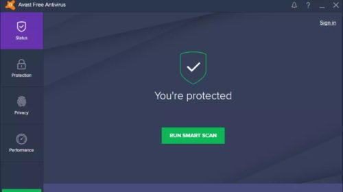 Avast Free Antivirus screen