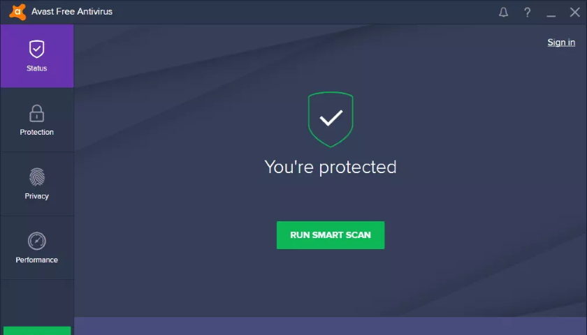 Avast Free Antivirus screen